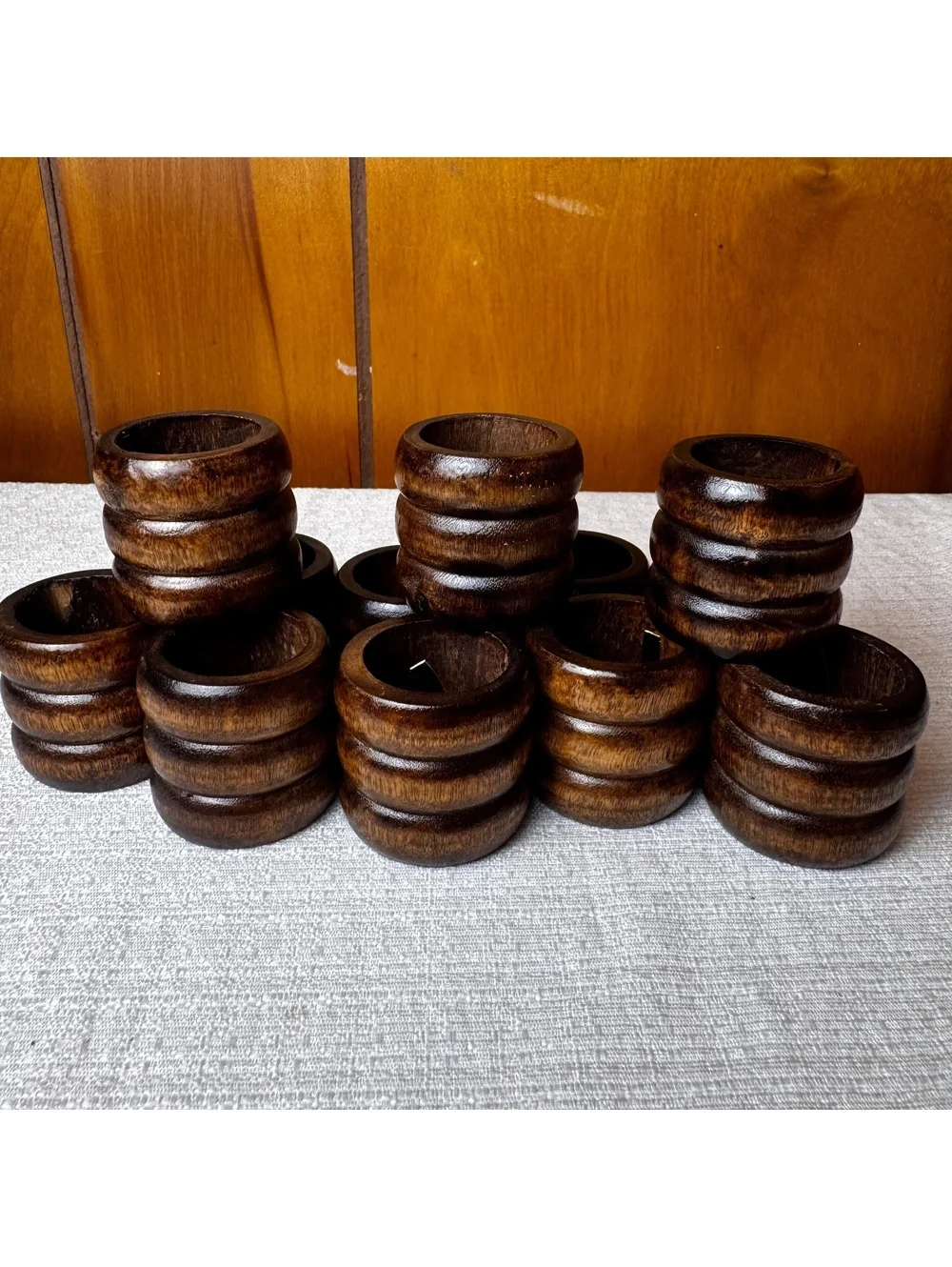 Vintage Dark Wood Napkin Rings Set Of 4 Rustic Boho Table Decor